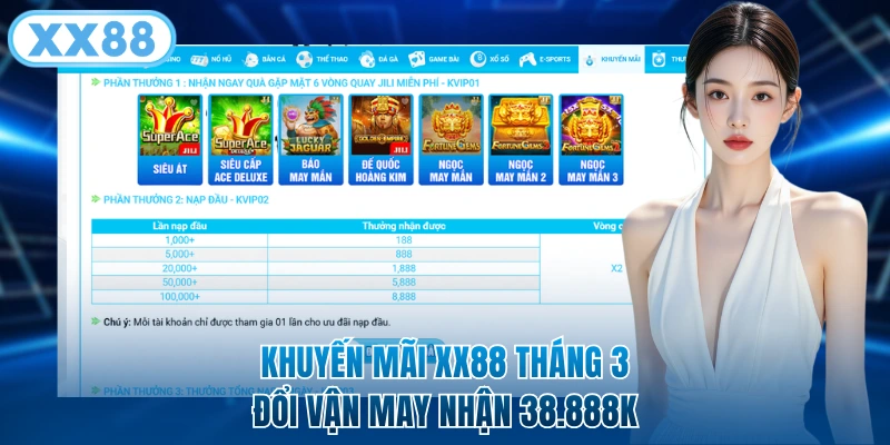 Khuyến mãi XX88 tháng 3 đổi vận may nhận 38.888K